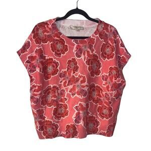 LOFT Women's Pink Floral Cotton Sweater Size L NEW 2024 Beachy Summer Vacation